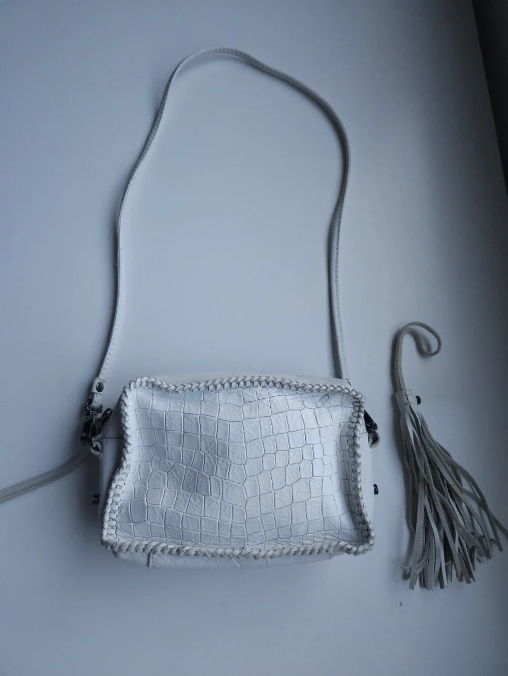 New Botkier White Croc Embossed Leather Petite Crossbody Bag
